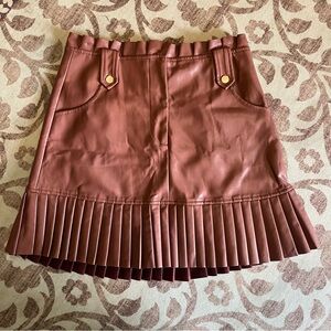 Zara Carmel Brown Mini Skirt with Pleated Hem size medium